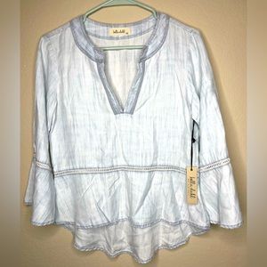 bella dahl womens light blue washed peplum top size xs